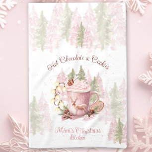 Hot Chocolate & Cookies Name Pink Christmas Kitchen Towel