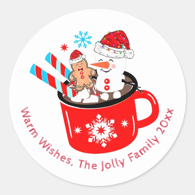 Hot Chocolate Cute Gingerbread Christmas   Classic Round Sticker (Front)