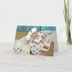 Hot chocolate drink with snowmen card