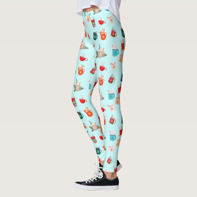 hot chocolate festive cocoa ugly sweater party  leggings (Left)