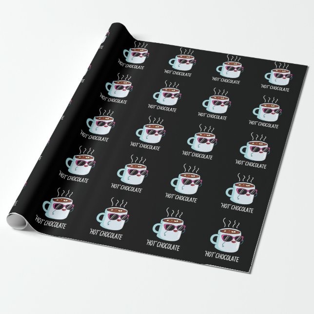Hot Chocolate Funny Drink Pun Dark BG Wrapping Paper (Unrolled)