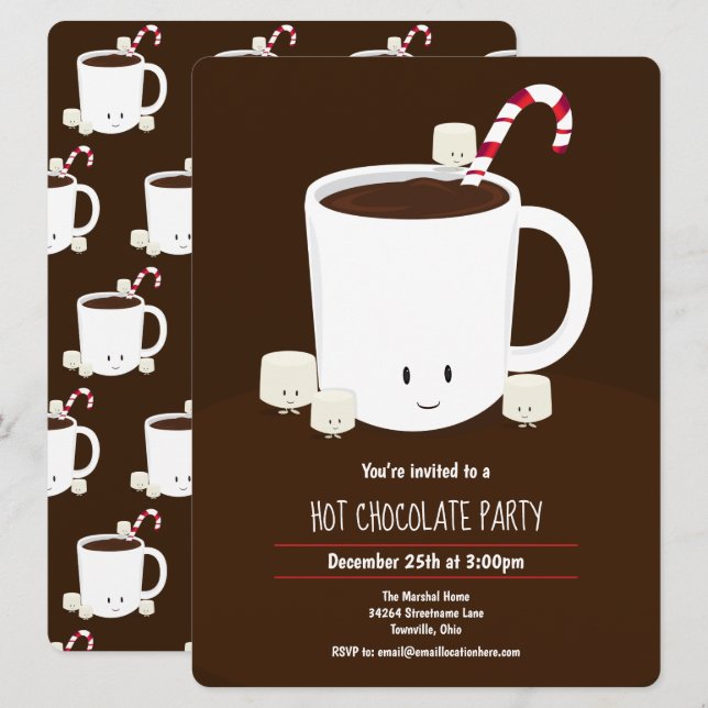 Hot Chocolate Hot Cocoa Brown White Xmas Party Invitation (Front/Back)