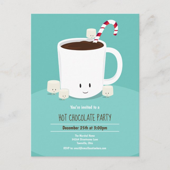 Hot Chocolate Hot Cocoa Teal Christmas Party Invitation Postcard (Front)