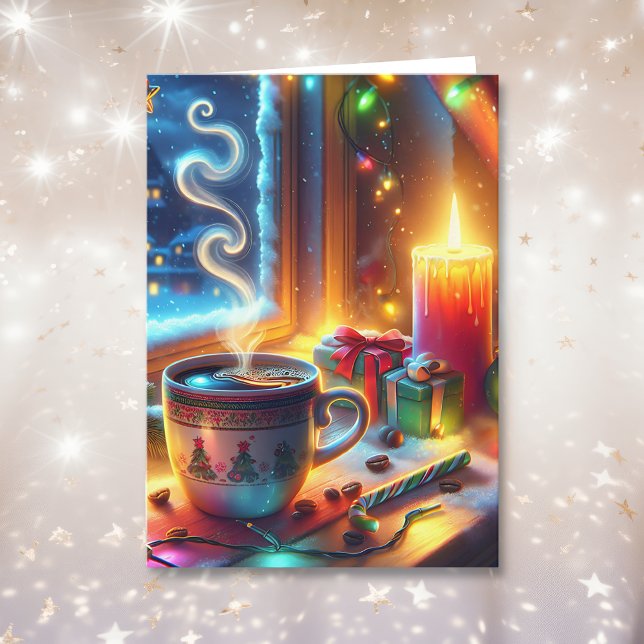 Hot Chocolate in a Christmas Window Personalized  Card (Creator Uploaded)