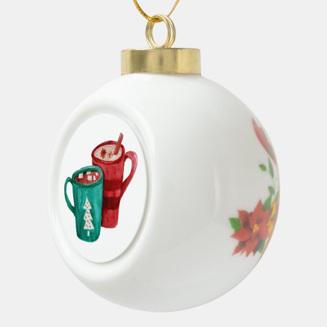 Hot Chocolate Mugs Ceramic Ball Christmas Ornament (Right)