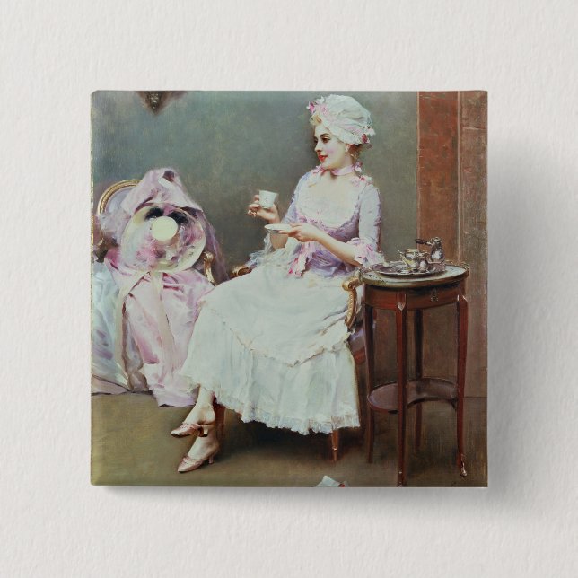 Hot Chocolate (oil on canvas) 2 Inch Square Button (Front)