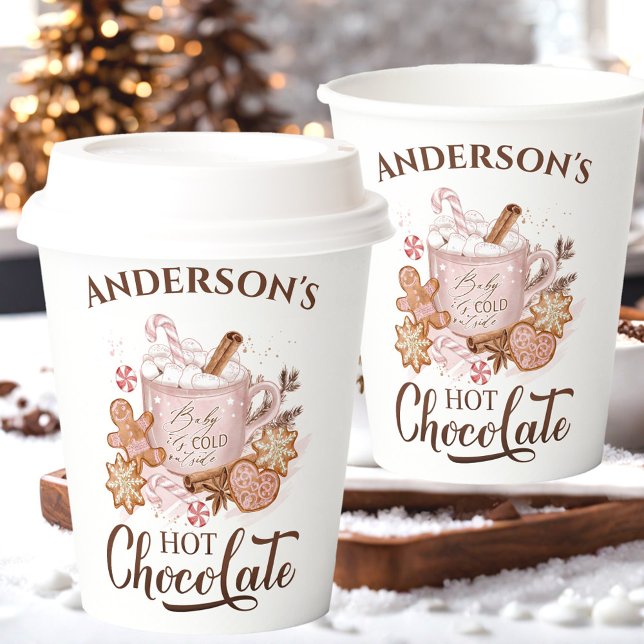Hot Chocolate Pink Christmas Name Paper Cups (Hot Chocolate Pink Christmas Name Paper Cups)