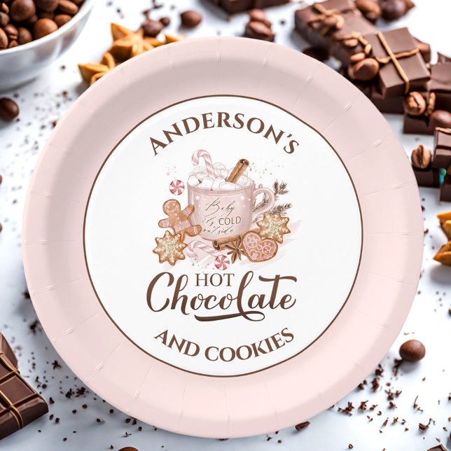Hot Chocolate Pink Christmas Name Paper Plates (Hot Chocolate Pink Christmas Name Paper Plates)