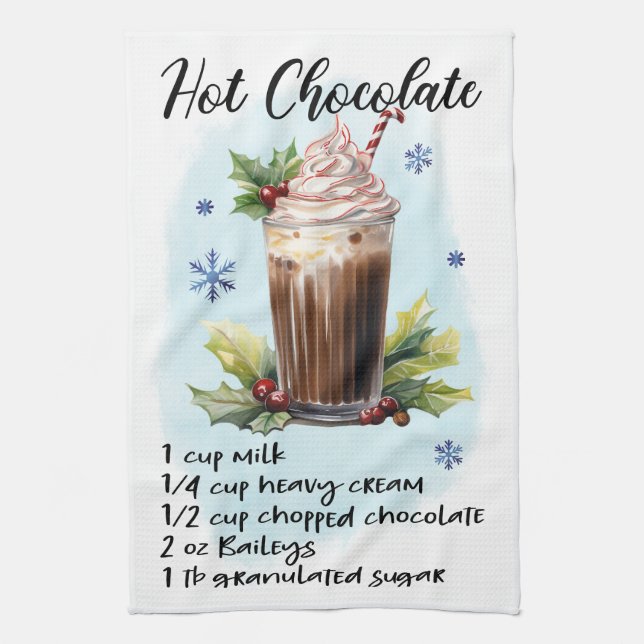 Hot Chocolate Recipe Christmas recipy design Kitchen Towel (Vertical)