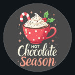 Hot Chocolate Season Christmas Lovers  Classic Round Sticker<br><div class="desc">Hot chocolate cup,  Christmas tinsel,  Winter drink,  Holiday beverage,  Festive hot cocoa,  Christmas vibes,  Winter holiday,  Christmas lovers,  Hot cocoa design,  Holiday tinsel</div>