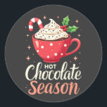 Hot Chocolate Season Christmas Lovers  Classic Round Sticker<br><div class="desc">Hot chocolate cup,  Christmas tinsel,  Winter drink,  Holiday beverage,  Festive hot cocoa,  Christmas vibes,  Winter holiday,  Christmas lovers,  Hot cocoa design,  Holiday tinsel</div>