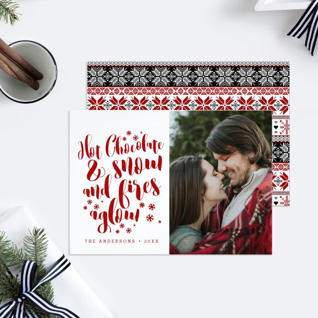 Hot Chocolate & Snow Cozy Holiday Design (Hot chocolate and snow and fires aglow holiday photo card)