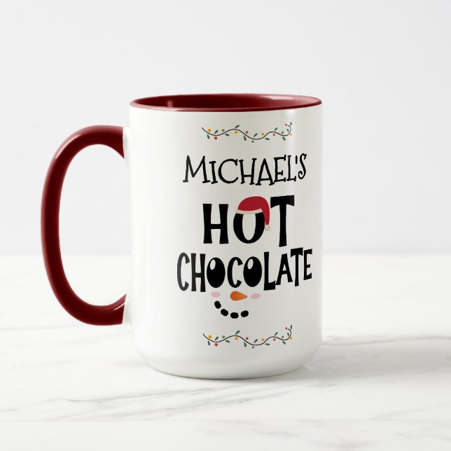 Hot Chocolate Snowman Face for Kids & custom Name Mug (Left)