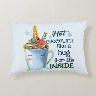 Hot Chocolate Unicorn   Cozy Unicorn Winter Accent Pillow