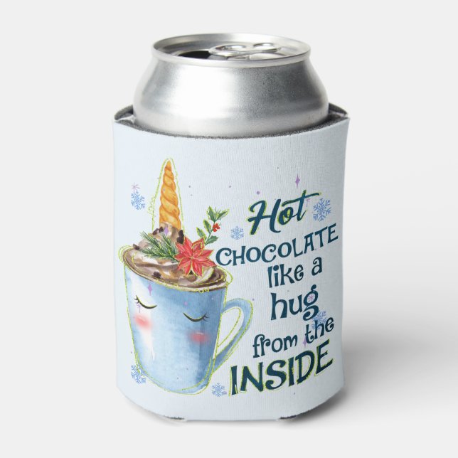Hot Chocolate Unicorn | Cozy Unicorn Winter Can Cooler (Can Front)