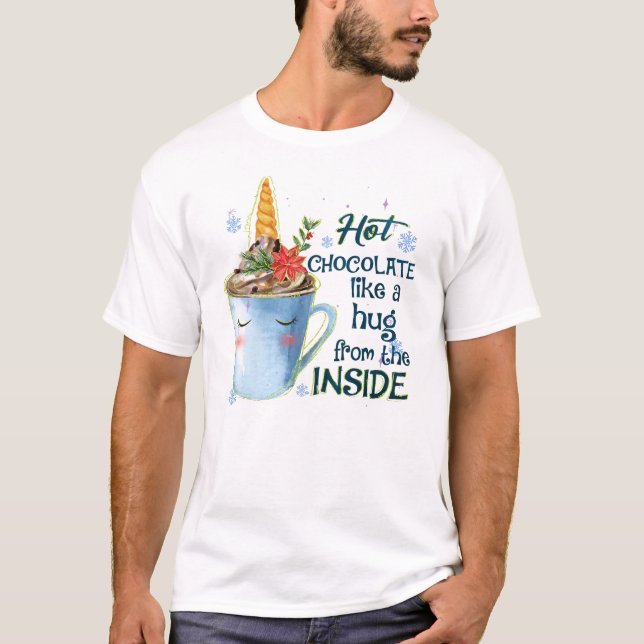 Hot Chocolate Unicorn | Cozy Unicorn Winter T-Shirt (Front)