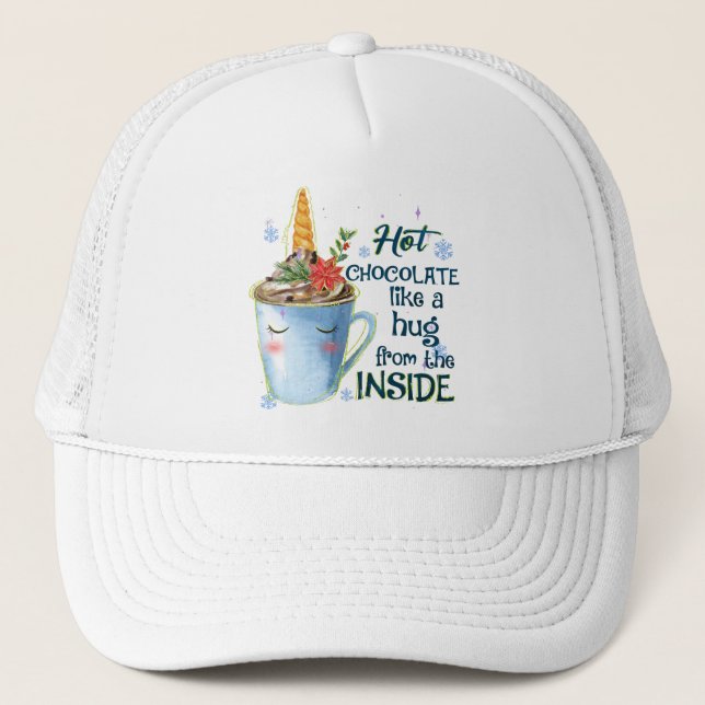 Hot Chocolate Unicorn | Cozy Unicorn Winter Trucker Hat (Front)