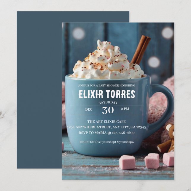 Hot Chocolate w/ Whipped Cream Cozy Baby Shower Invitation (Front/Back)