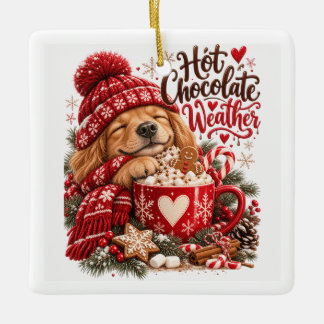 Hot Chocolate Weather Golden Retriever Christmas Ceramic Ornament