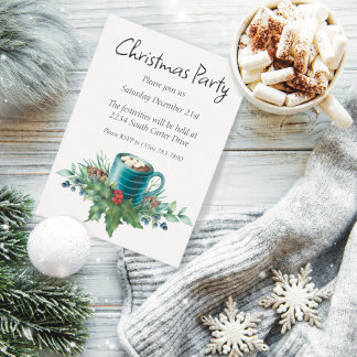 Hot Chocolate with Holly and  Winter Greenery  Invitation