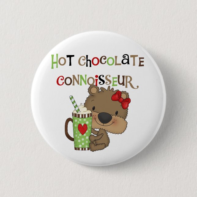 Hot ChocolateConoisseur Girl Bear 2 Inch Round Button (Front)