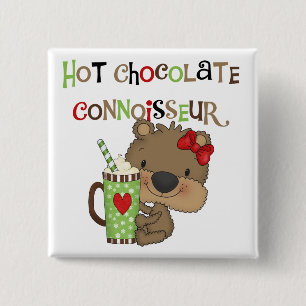 Hot ChocolateConoisseur Girl Bear 2 Inch Square Button