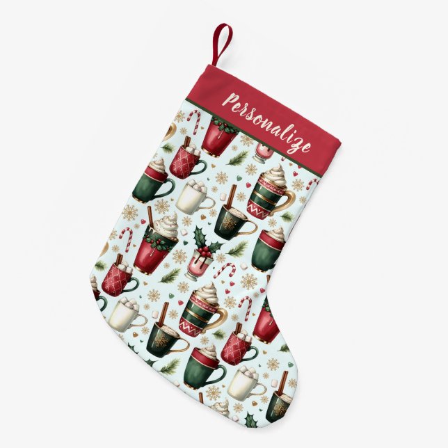 Hot Christmas Holiday Drinks Pattern Personalized Small Christmas Stocking (Front (Hanging))