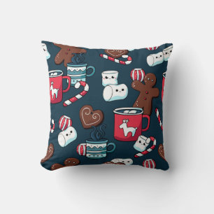 Hot Coco And Christmas Treats Pattern Throw Pillow
