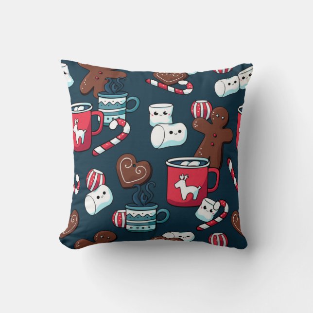 Hot Coco And Christmas Treats Pattern Throw Pillow (Front)