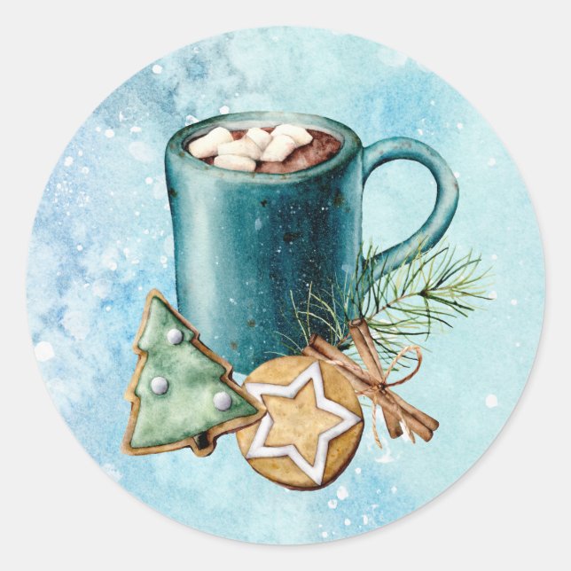 Hot Coco with Marshmallows Cinnamon Cookies Pine Classic Round Sticker (Front)