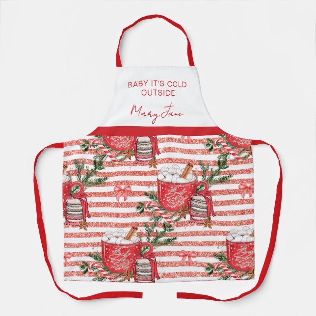 Hot Cocoa and Candy Cane Christmas Personalized  Apron (Front)