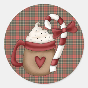 hot cocoa and candy cane classic round sticker