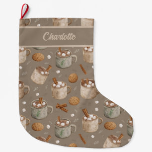 Hot Cocoa and Christmas Cookies Illustration Large Christmas Stocking