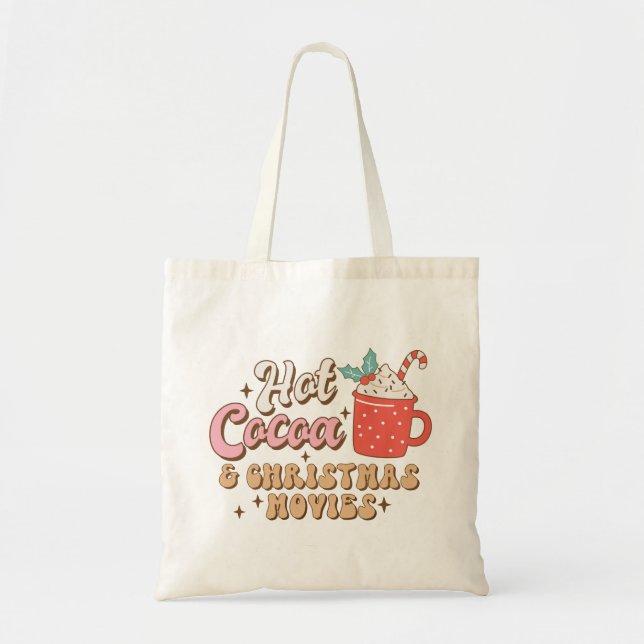 Hot Cocoa And Christmas Movies Retro Tote Bag (Front)