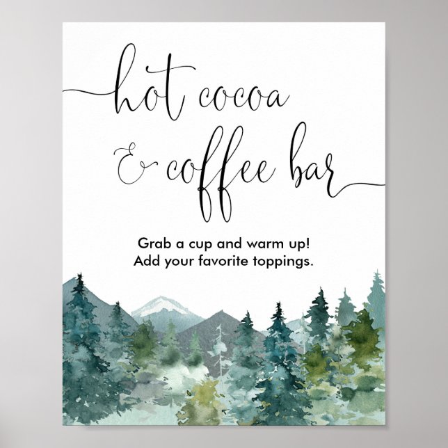 Hot cocoa and coffee sign rustic mountains (Front)
