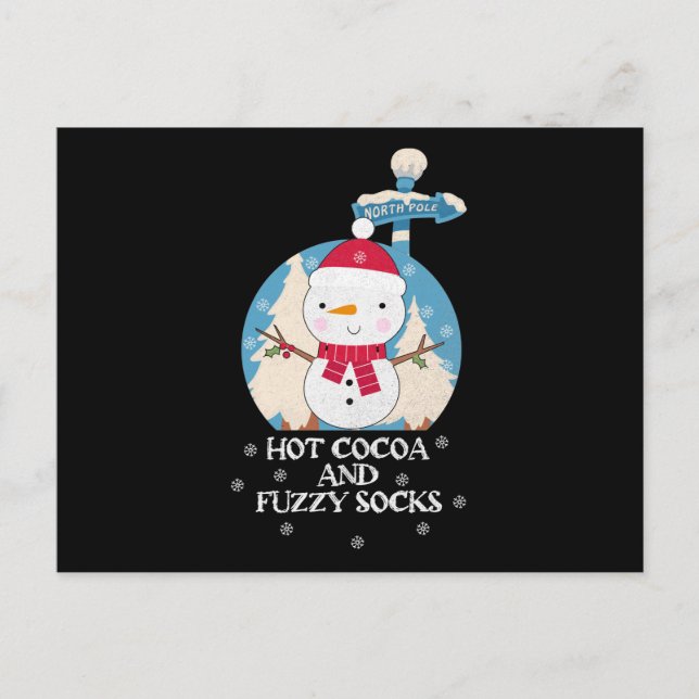 Hot Cocoa And Fuzzy Socks | Cute snowman | winter Postcard (Front)