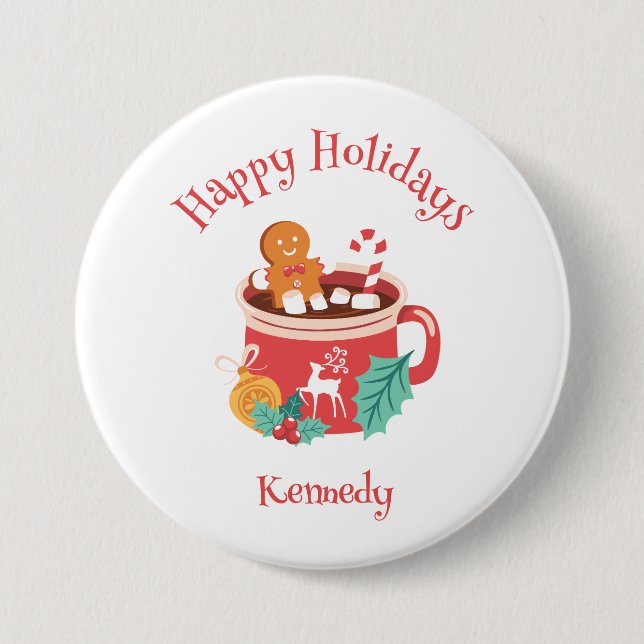 Hot Cocoa and Gingerbread 3 Inch Round Button (Front)