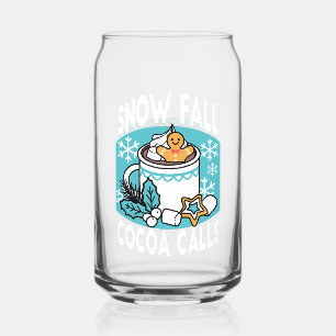 Hot Cocoa and Winter Charm - Snow Fall Cocoa Calls Can Glass