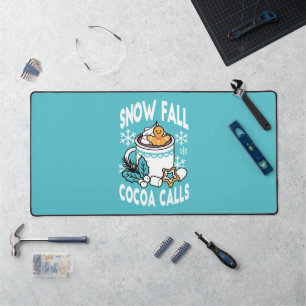 Hot Cocoa and Winter Charm - Snow Fall Cocoa Calls Desk Mat