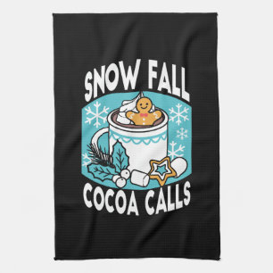 Hot Cocoa and Winter Charm - Snow Fall Cocoa Calls Kitchen Towel