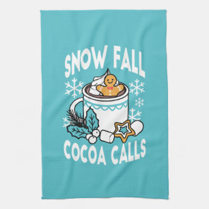 Hot Cocoa and Winter Charm - Snow Fall Cocoa Calls Kitchen Towel