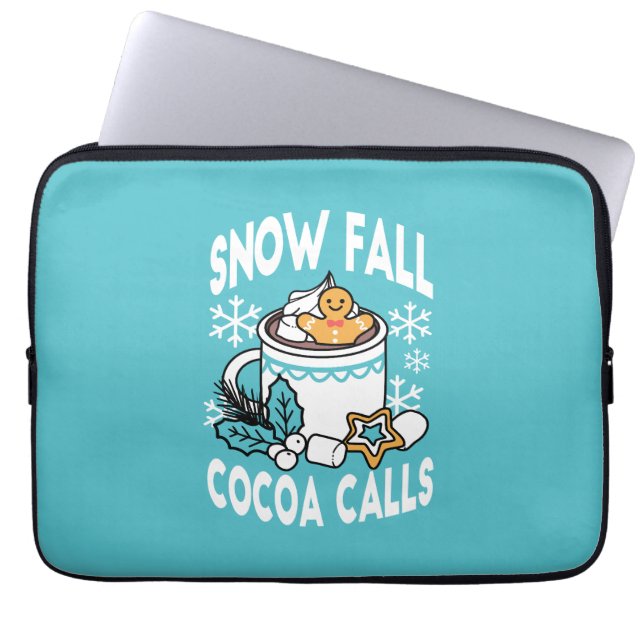 Hot Cocoa and Winter Charm - Snow Fall Cocoa Calls Laptop Sleeve (Front)
