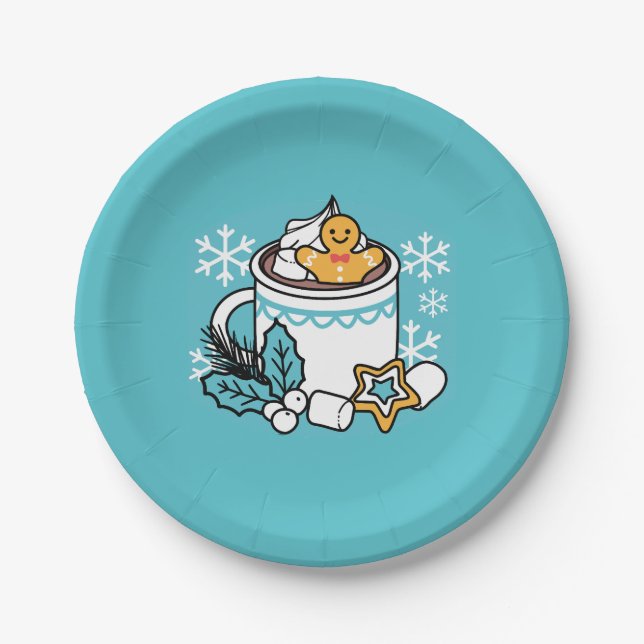 Hot Cocoa and Winter Charm - Snow Fall Cocoa Calls Paper Plate (Front)