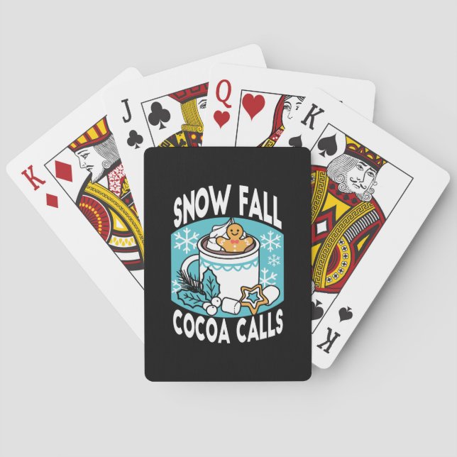 Hot Cocoa and Winter Charm - Snow Fall Cocoa Calls Playing Cards (Back)