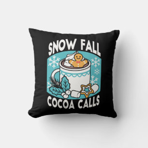 Hot Cocoa and Winter Charm - Snow Fall Cocoa Calls Throw Pillow