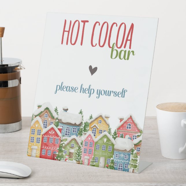 Hot cocoa Bar Baby Shower snowy village Pedestal Sign (In SItu)