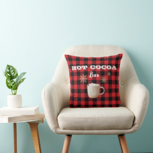 Hot Cocoa Bar Check Mountain Throw Pillow