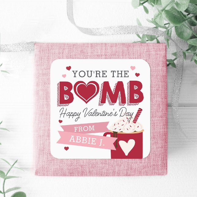 Hot Cocoa Bomb Classroom Valentines Day Square Sticker (Creator Uploaded)