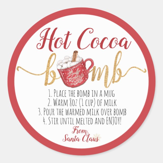 Hot Cocoa Bomb Instructions Christmas Red Mug Classic Round Sticker (Front)