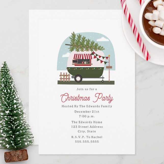 Hot Cocoa Camper Christmas Party Invitation (Creator Uploaded)